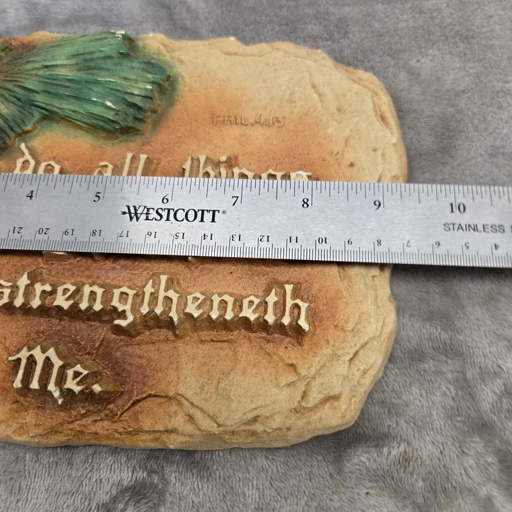 Philippians 4:13 Bible Verse Wall Plaque Faux Stone Resin Pinecone Religious Art